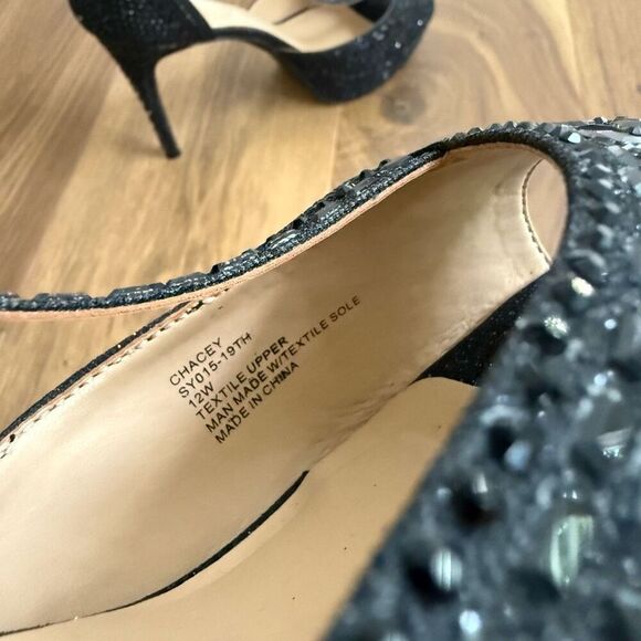 NWOB Thalia Sodi Chace Black T-Strap Embellished Platform Stiletto Heels 12 Wide - Picture 10 of 10